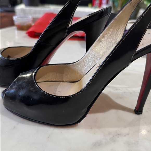 Christian Louboutin Black Patent Slingback Peep-Toe Pumps - Picture 4 of 5